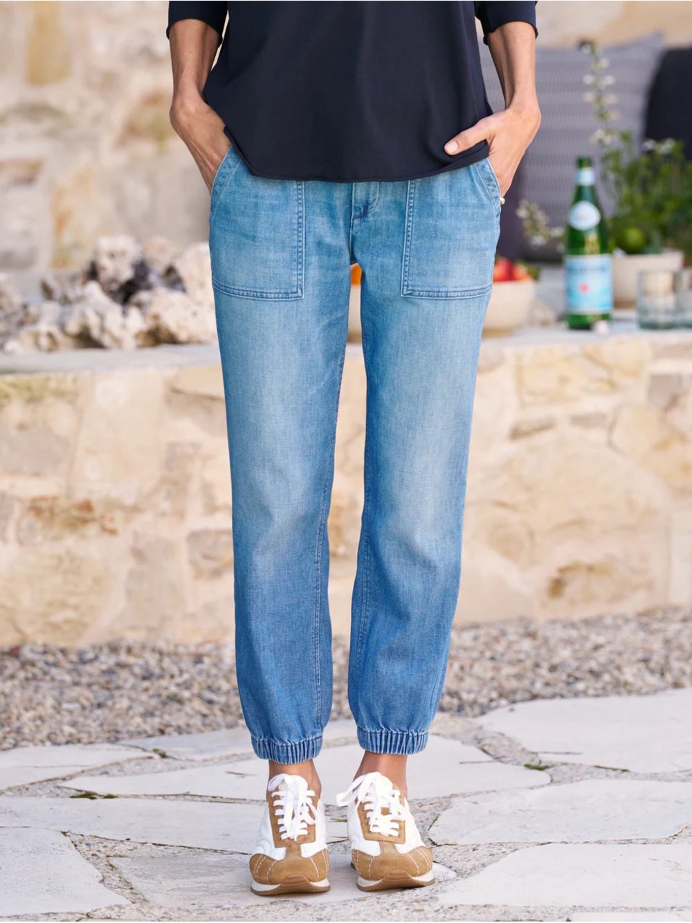 Frank & Eileen Jameson Jogger jeans Casual Elastic-Waist Light Blue Denim Jeans - Picture 2 of 2